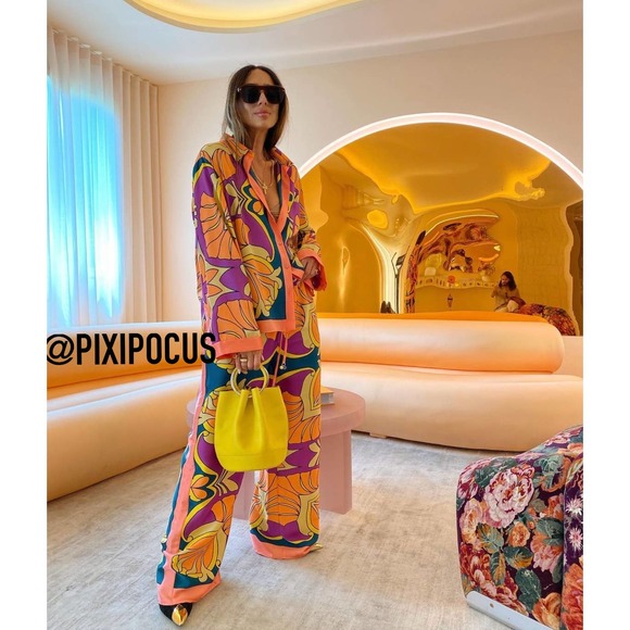 ZARA SATIN PRINTED PAJAMA STYLE PANTS - Picture 4 of 15